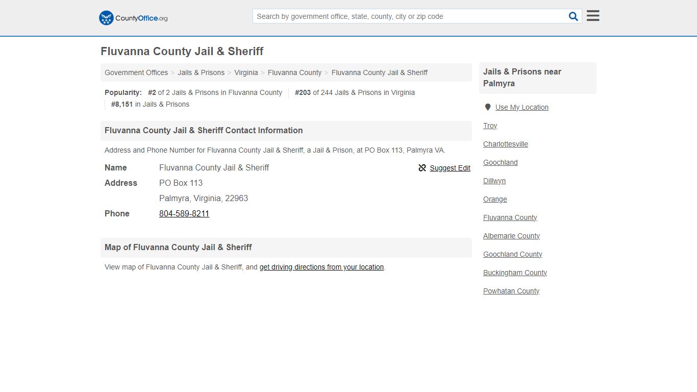 Fluvanna County Jail & Sheriff - Palmyra, VA (Address and Phone)