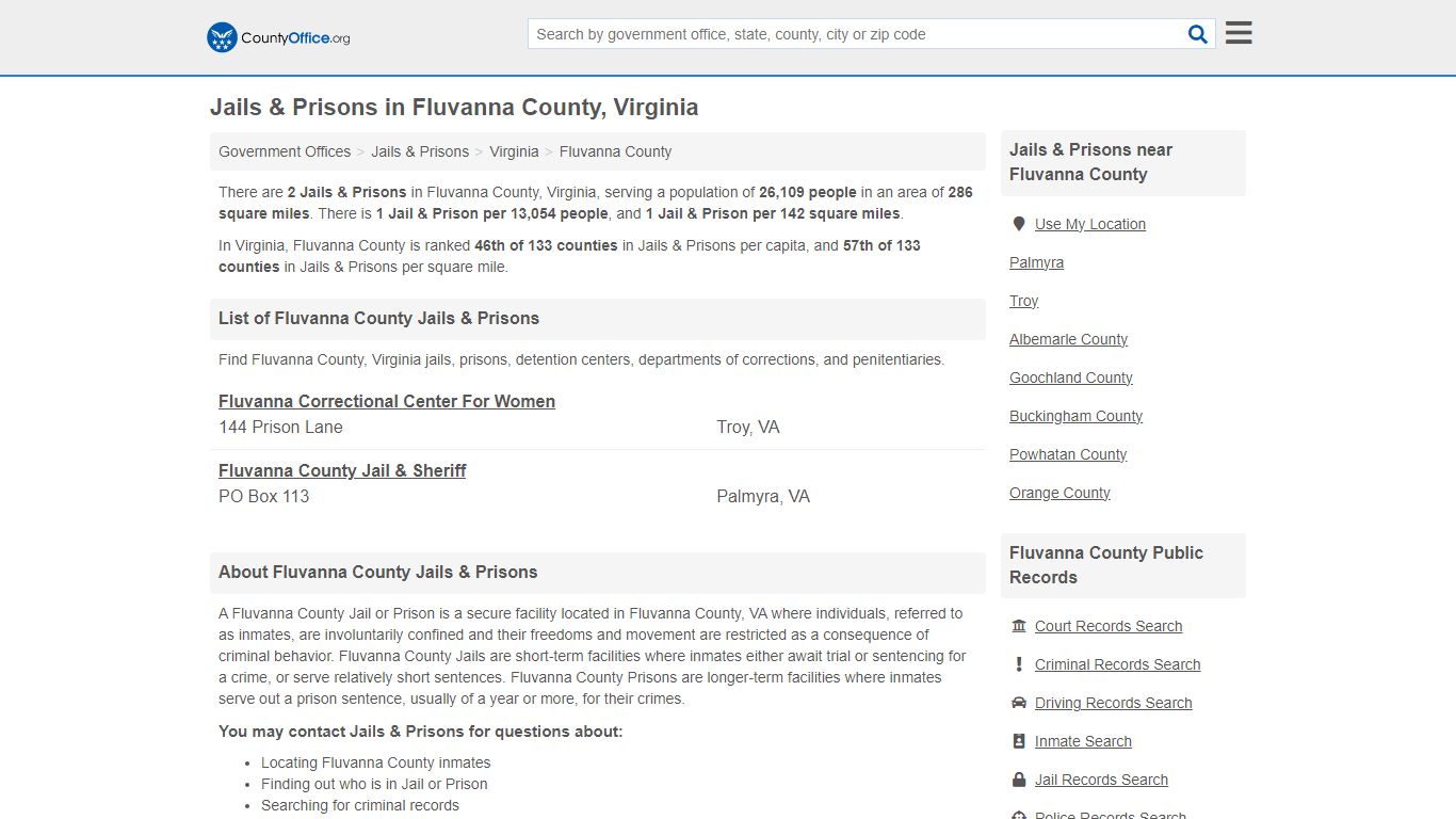 Jails & Prisons - Fluvanna County, VA (Inmate Rosters & Records)